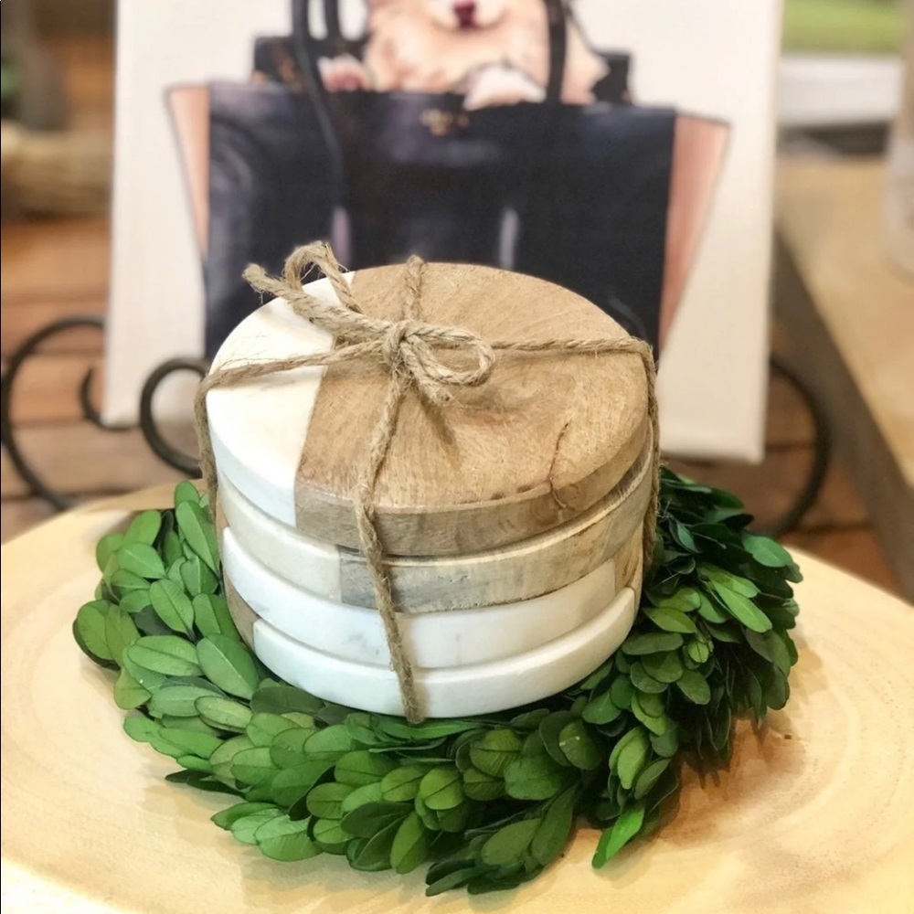 X S O L D X Marble Wood Coasters Set